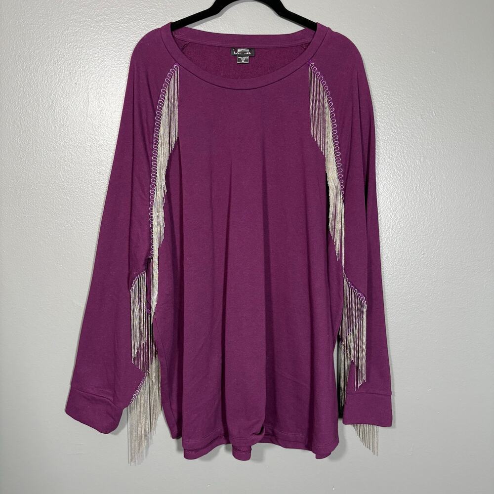Simply Emma Dolly Parton Glam Sweatshirt Purple Fringe - Women's Plus Size 3X